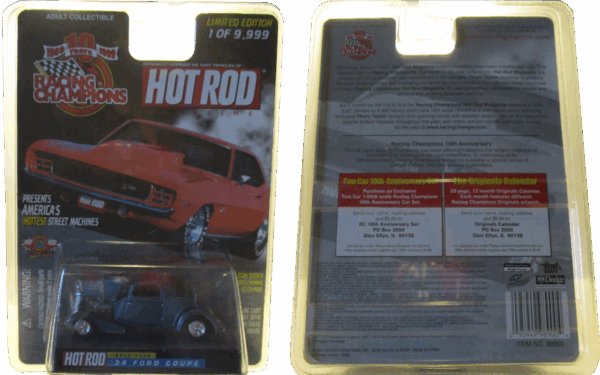 Racing Champions Hot Rod Magazine 1934 Ford Coupe Blue #138 - Image 2